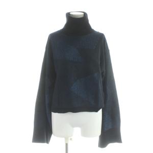 ニット 黒 ブラック 青 ブルー 長袖 タートルネック ラメ糸 幾何学模様 /AP