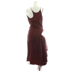 Alexander McQueen キャミソールワンピース キャミワンピ ひざ丈 ドット柄 シルク 絹 40 黒 ブラック 赤 レッド /AN31