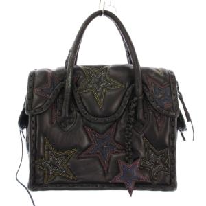 MS FLY スターキルティングトートバッグ ハンドバッグ チャーム 星柄 スター柄 刺繍 総柄 黒 ブラック