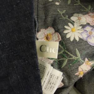 Chesty フレアスカート デニムスカート ひざ丈 フラワー刺繍 0 紺 ネイビー /HN