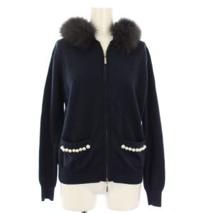 パーカー フォックスファー パール ニット ジップアップ 長袖 F 紺 /TK