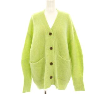 25AW アルパカシャギー Vネックカーディガン ニット 長袖 F 黄緑 イエローグリーン 3628-141-0921