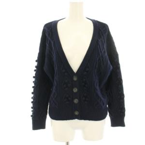 ニットカーディガン ケーブル編み 長袖 ショート丈 36 紺 ネイビー /HN