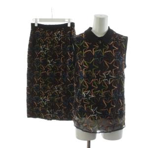 20AW セットアップ シャツ ブラウス ノースリーブ 刺繍 スカート ロング丈 星 スター 38 黒