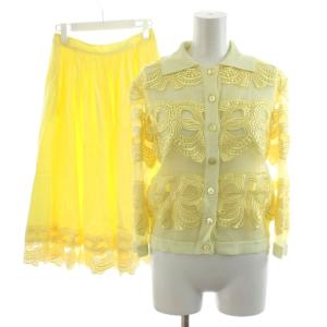 セットアップ シャツ ブラウス フレアスカート ロング ニット切替 レース 38 黄 イエロー WL0225100