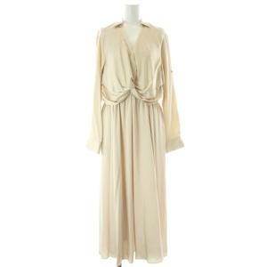 20AW サテン ワンピース ロング 長袖 ワンピース 38 ベージュ 長袖 ロング丈 ツイストデザイン