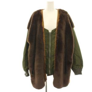 etsinta ファー切替ジャケット ブルゾン ジップアップ ONE 茶 ブラウン カーキ TYZ1032108A0001