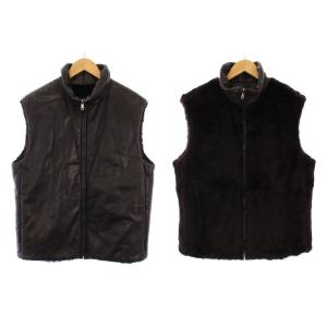 リバーシブルベスト レザー ラビットファー 48 ブラック 399-0844-8819