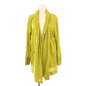 カーディガン 長袖 ショールカラー 前開きトッパー ストレッチ 無地 ワンカラー M 黄緑 ライトグリーン