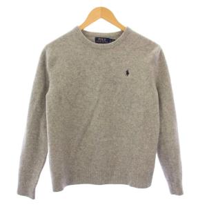 ニット セーター 長袖 クルーネック ロゴ 刺繍 ワンポイント ウール L グレー /BB