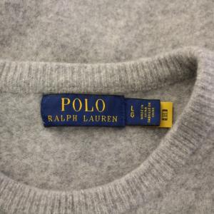 POLO RALPH LAUREN ニット セーター 長袖 クルーネック ロゴ 刺繍 ワンポイント ウール L グレー /BB