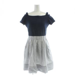 ワンピース 38 紺 ネイビー 白 ホワイト 半袖 ストライプ柄 /AP