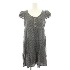 ワンピース ひざ丈 半袖 チェック柄 ロゴ刺繍 36 グレー 黒 ブラック FMF04-606-07 /YT