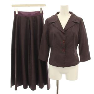 セットアップ 上下 シャツ ブラウス 七分袖 フレアスカート ロング ミモレ M 紫 パープル /HN