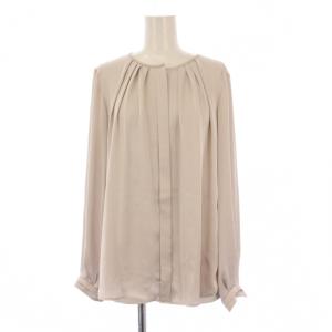 シャツ ブラウス 長袖 クルーネック ワンカラー サテン 無地 38 ベージュ /BB