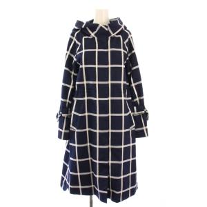 チェックコート アウター ロング丈 フード バイカラー 36 紺 ネイビー 白 ホワイト 38169275
