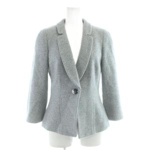 テーラードジャケット シングル カシミヤ ツイード 38 白 水色 /AP