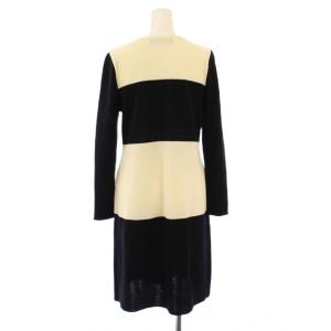 M'S GRACY ニットワンピース ひざ丈 長袖 クルーネック 花柄 装飾 バイカラー ウール 38 アイボリー 黒 ブラック