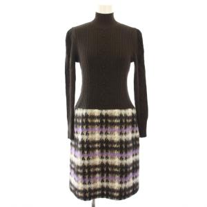ワンピース ニット ハイネック 長袖 ひざ丈 40 茶色 紫 /TK
