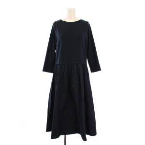 23SS ハイカウントライトタフタドッキングワンピース フレア ミモレ ロング 七分袖 クルーネック バックボタン