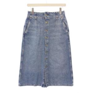デニムスカート フレア ひざ丈 ボタンフライ ワンカラー W25 水色 ライトブルー /BB