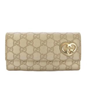 ラブリーシマレザー GGパターン ハート 長財布 二つ折り レザー ベージュ 251861 /TK OH