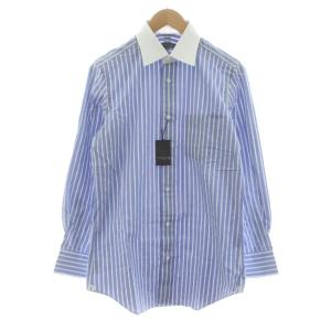 ワイシャツ 39 青 ブルー 白 ホワイト ストライプ柄 長袖 /KU