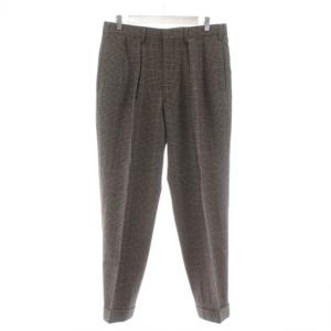 スラックス 2タックパンツ ジップフライ 千鳥格子 ウール 85 茶 ブラウン /KU