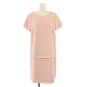 ワンピース ミニ丈 半袖 クルーネック ワンカラー 無地 ストレッチ 42 ピンク タグ付き /BB