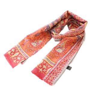 ストール フリンジ ペイズリー柄 ウール シルク混 総柄 赤 レッド /BB