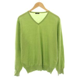  ニット セーター Vネック 長袖 薄手 コットン カシミヤ 50 黄緑 イエローグリーン /YT