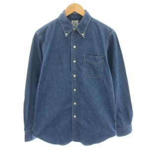 デニムシャツ ボタンダウン 長袖 1 青 ブルー /YT