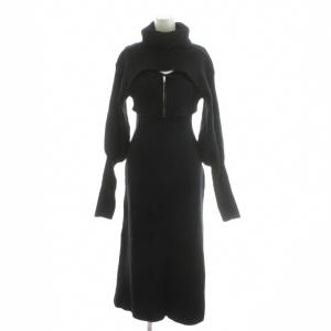 24SS バックオープンジップニットワンピース 2点セット ミモレ ロング タートルネック F 黒 ブラック