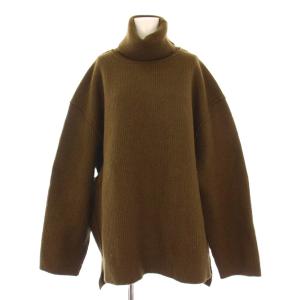 リブニット セーター 長袖 タートルネック ワンカラー ウール F カーキ /BB