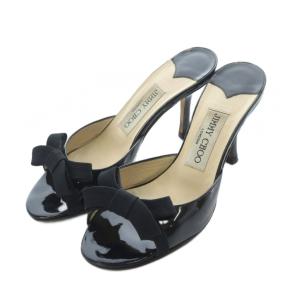 サンダル 35 22cm 黒 ブラック リボン ヒール /RI OS