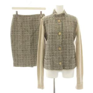 セットアップ 上下 ニットジャケット アウター M スカート ひざ丈 タイト 38 カシミヤ混 絹 シルク混