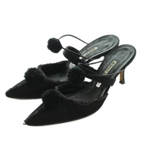 サンダル ミュール ポンポン ポインテッドトゥ 35 22.0cm 黒 /MI