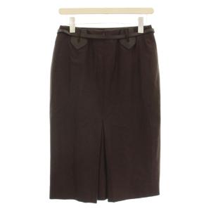 HERMES ベルト付き ウール スカート ひざ丈 タイトスカート 36 茶 ブラウン /G