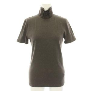 カットソー ニット フリルネック 半袖 絹 シルク L 茶 ブラウン DR51811 /YT