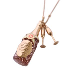 シャンパンボトル キーチェーンネックレス ペンダント ゴールドカラー /KH