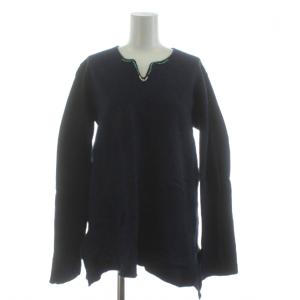 ニット セーター ウール 3 紺 ネイビー 長袖 ビーズ装飾 /KU