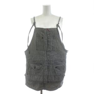 エプロンドレス キャミワンピース デニム ひざ丈 ストライプ柄 ヒッコリー M 紺 ネイビー 白 ホワイト