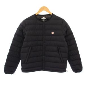 ノーカラーダウンジャケット ナイロン アウター ショート丈 ロゴ ワンカラー S 黒 ブラック KW42-117-02