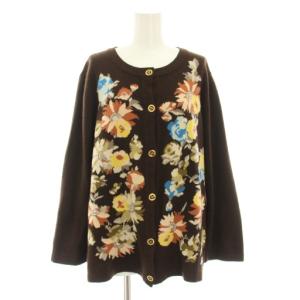 ファッション FASHION ニットカーディガン 長袖 花柄 カシミヤ L 茶 ブラウン 0387683