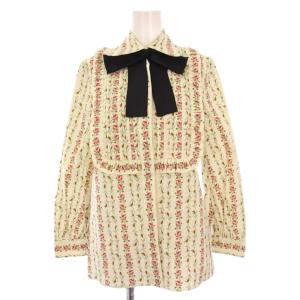 ブラウス 花柄 フリル リボン 36 ベージュ 477908