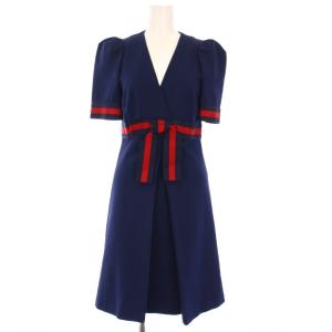 Jersey V-neck Dress ジャージーVネックワンピース GGボタン S ネイビー