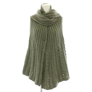 マフラー付き ニットポンチョ ケープ カシミヤ L 緑 グリーン /YT