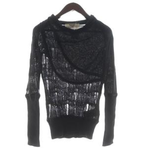 ニット セーター モヘヤ S 黒 長袖 ダメージ加工 ラインデザイン /NS