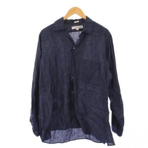 ATHLETIC FIT オープンカラーシャツ 長袖 リネン M 紺 /KH