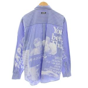 MSGM シャツ 長袖 ストライプ柄 総柄 プリント 42 水色 ライトブルー 白 ホワイト 2740ME12X